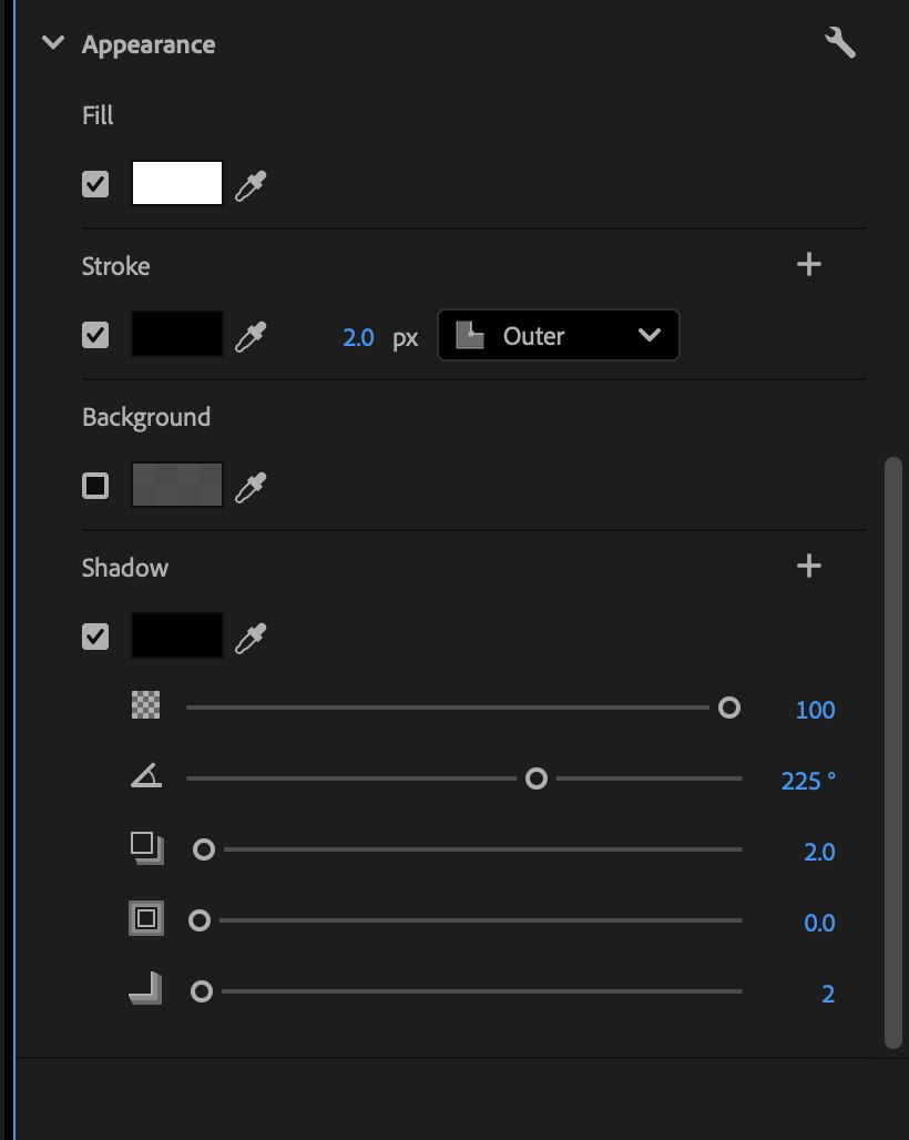 Shadow and Stroke Settings